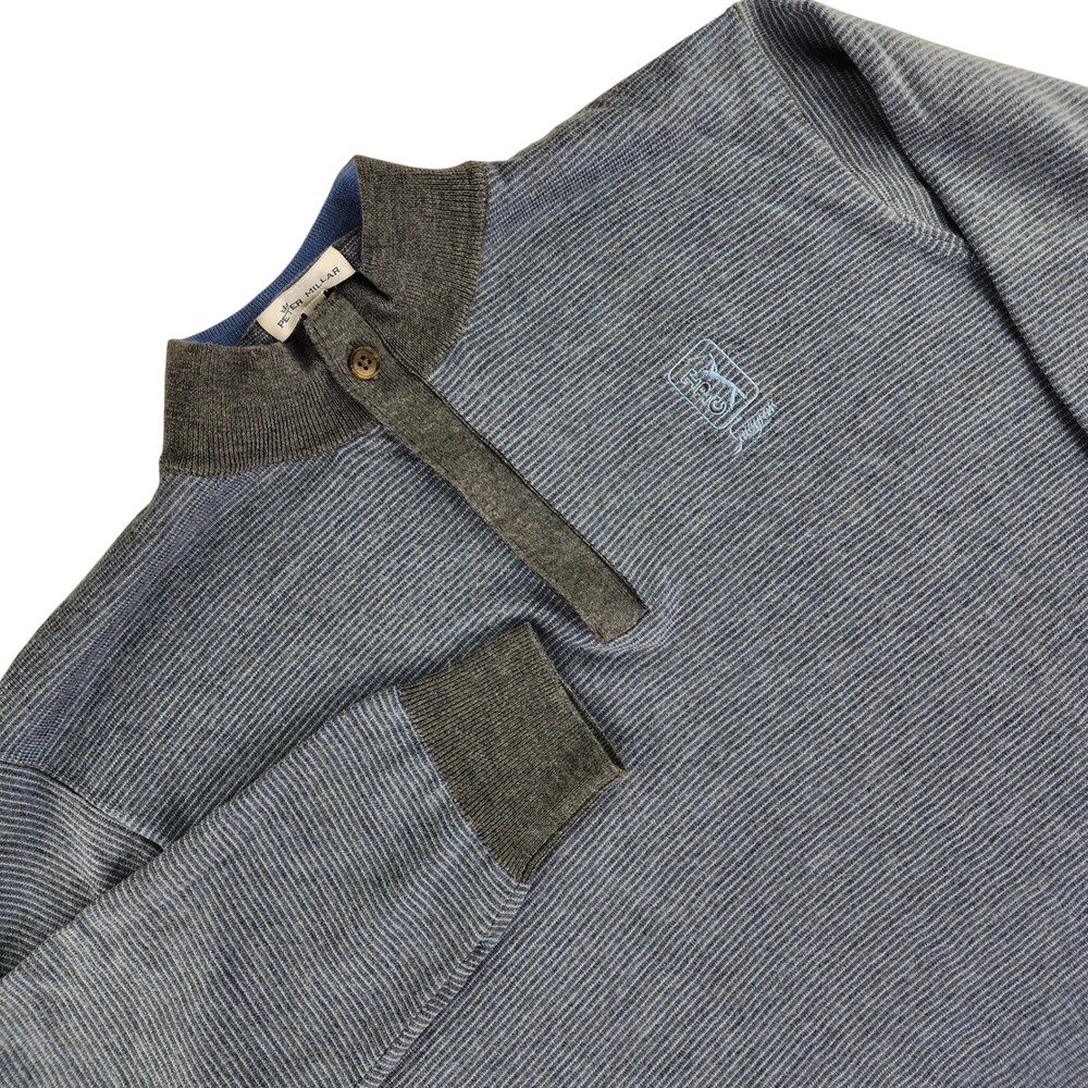 Peter Millar 100% italian Merino pullover Mens XL Blue Grey Micro Stripe Golf